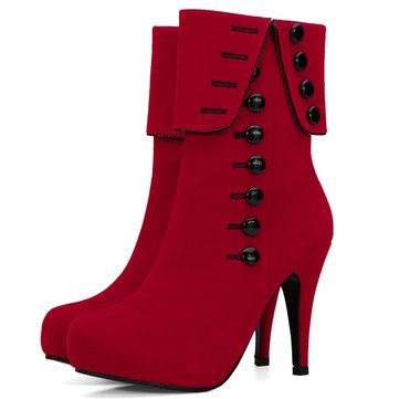 Femmes bottes en daim bouton glissière décoration haut talon mi-mollet 